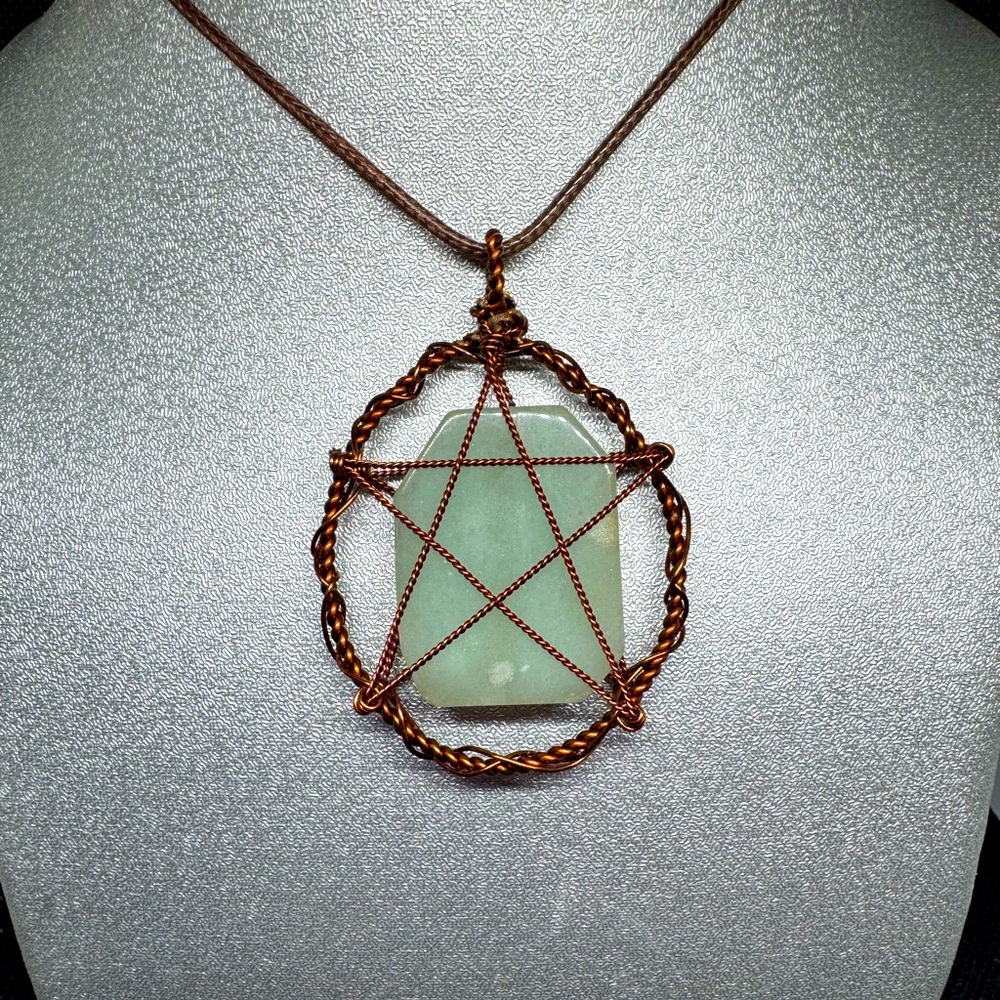 Copper Wire Wrapped Green Pendant Necklace